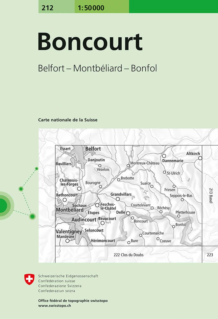 Online bestellen: Wandelkaart - Topografische kaart 212 Boncourt | Swisstopo