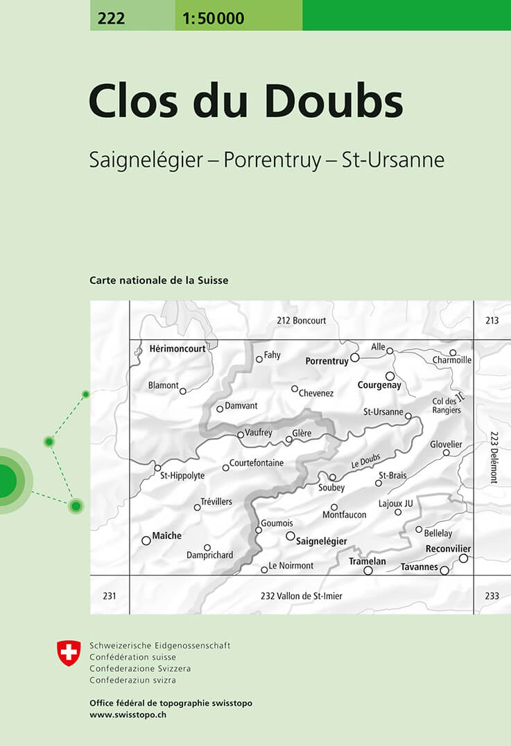 Online bestellen: Wandelkaart - Topografische kaart 222 Clos du Doubs | Swisstopo
