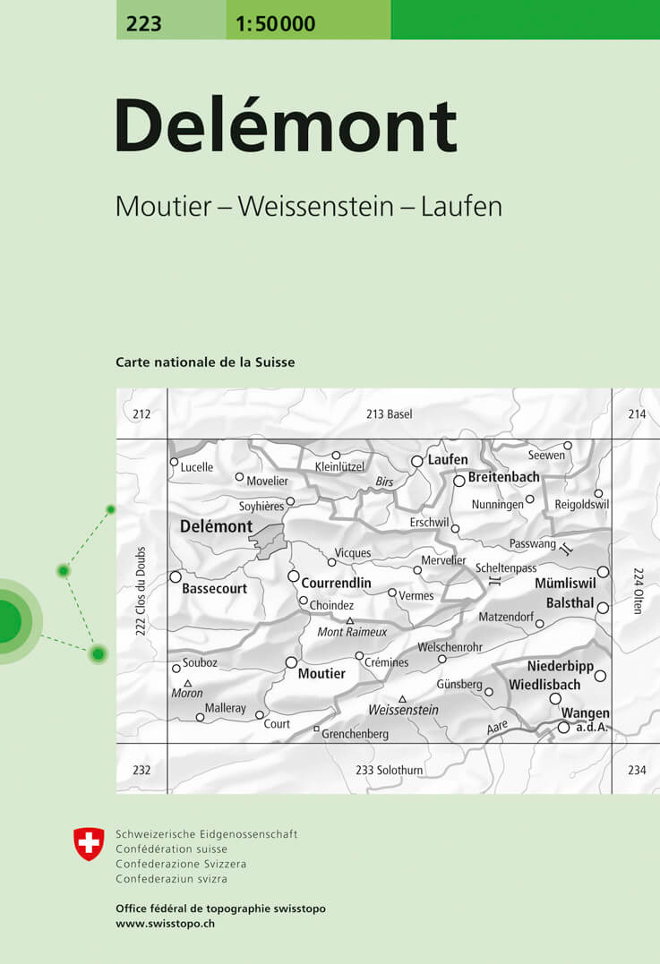 Online bestellen: Wandelkaart - Topografische kaart 223 Delémont | Swisstopo