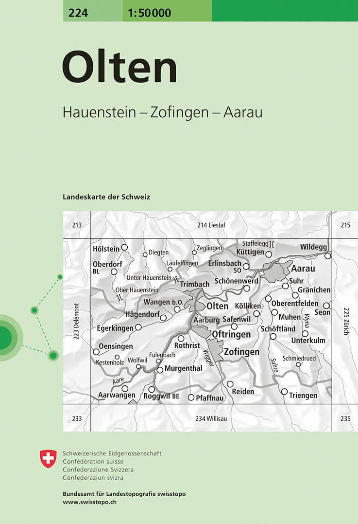 Online bestellen: Wandelkaart - Topografische kaart 224 Olten | Swisstopo