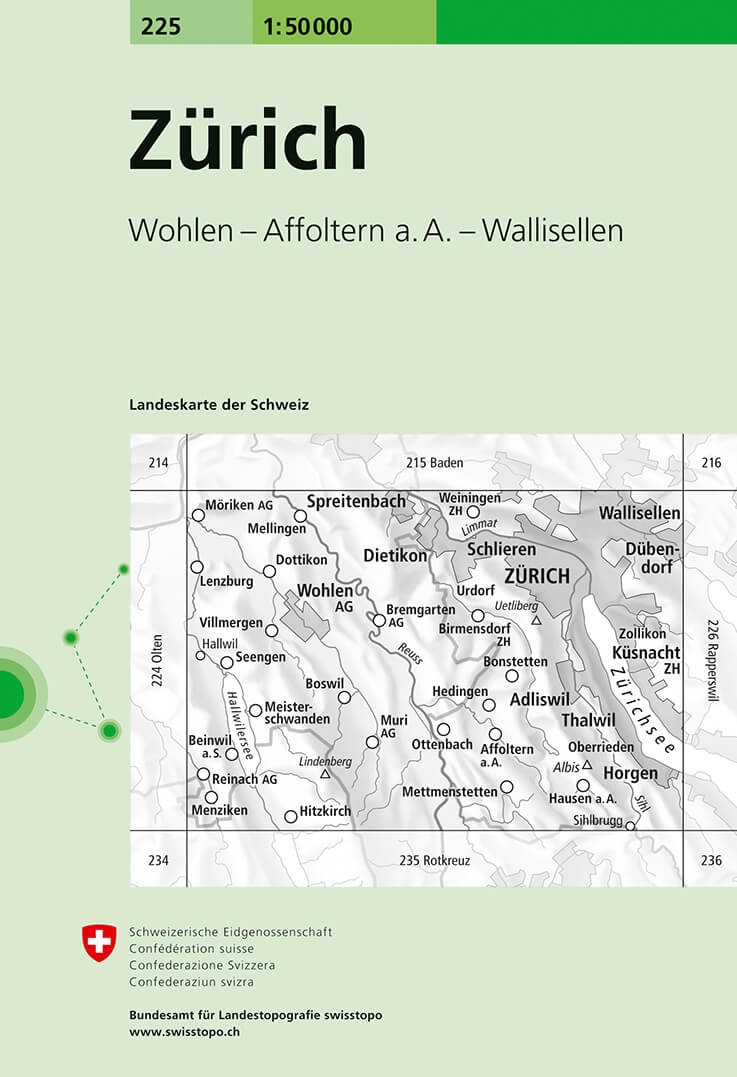 Online bestellen: Wandelkaart - Topografische kaart 225 Zürich | Swisstopo
