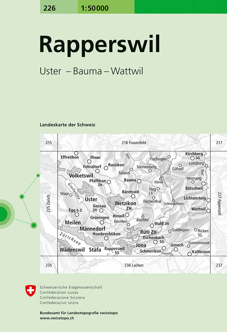 Online bestellen: Wandelkaart - Topografische kaart 226 Rapperswil | Swisstopo