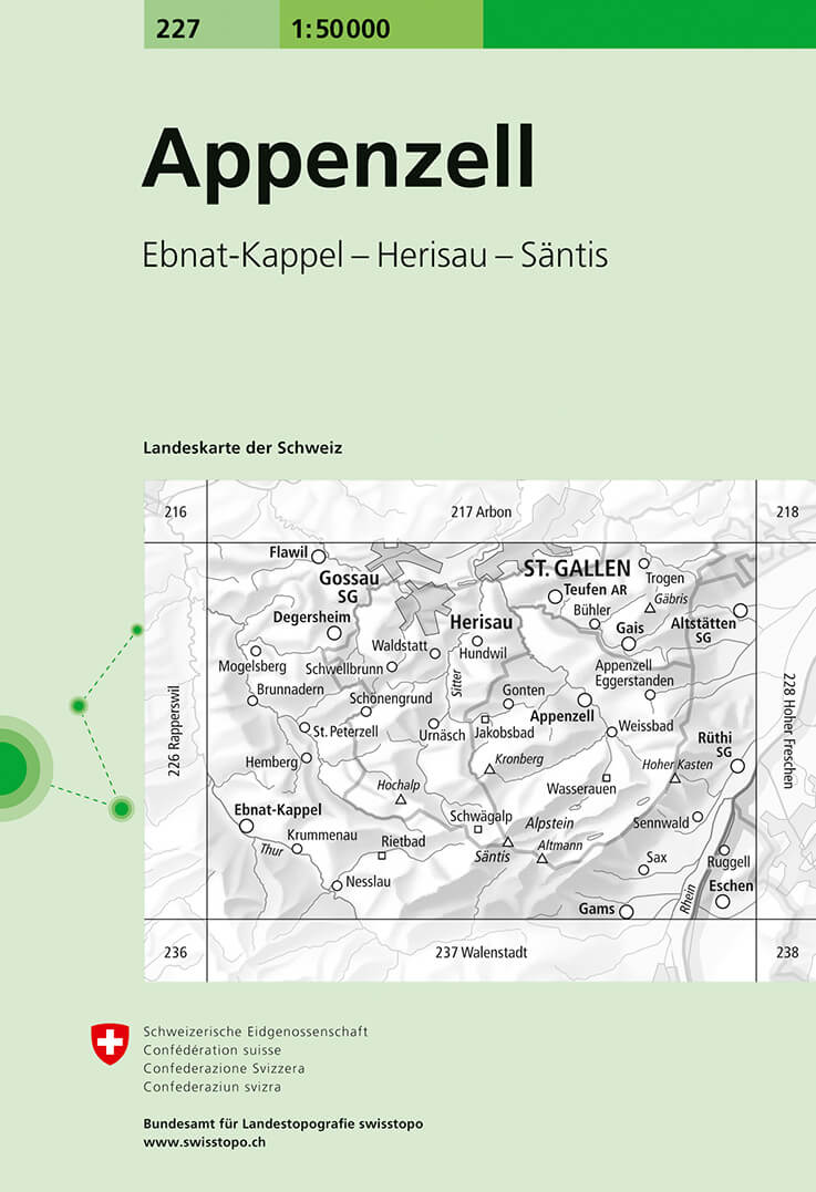 Online bestellen: Wandelkaart - Topografische kaart 227 Appenzell | Swisstopo
