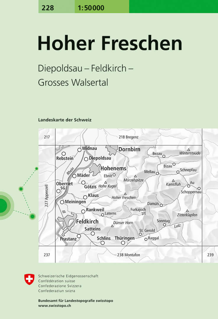 Online bestellen: Wandelkaart - Topografische kaart 228 Hoher Freschen | Swisstopo
