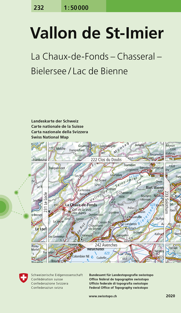 Online bestellen: Wandelkaart - Topografische kaart 232 Vallon de St-Imier | Swisstopo