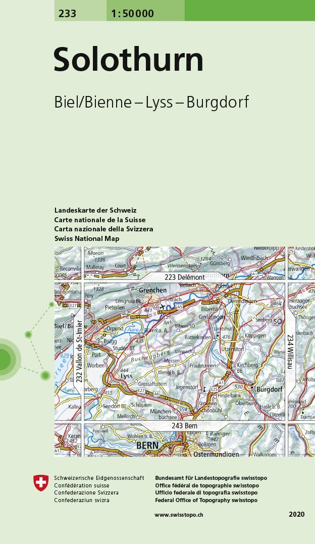 Online bestellen: Wandelkaart - Topografische kaart 233 Solothurn | Swisstopo