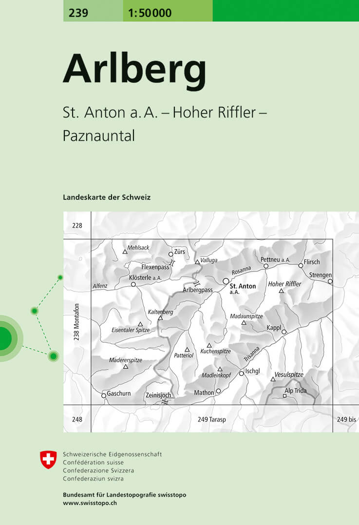 Online bestellen: Wandelkaart - Topografische kaart 239 Arlberg | Swisstopo