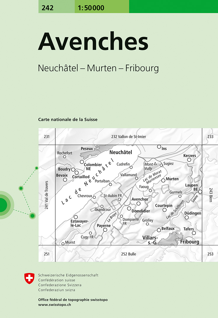 Online bestellen: Wandelkaart - Topografische kaart 242 Avenches | Swisstopo