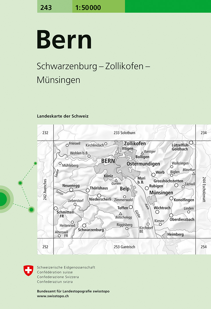 Online bestellen: Wandelkaart - Topografische kaart 243 Bern | Swisstopo