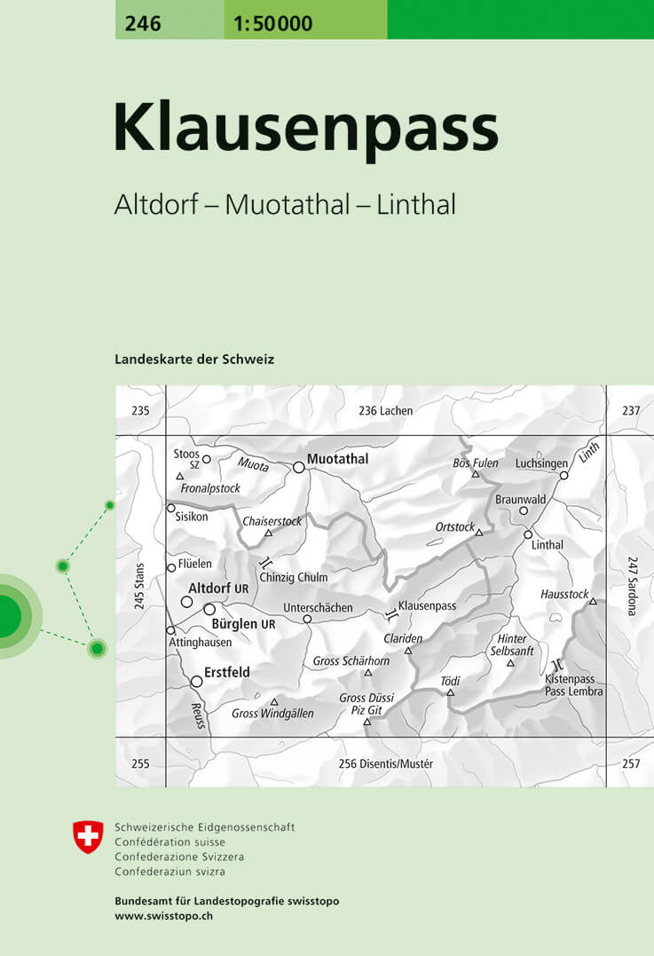 Online bestellen: Wandelkaart - Topografische kaart 246 Klausenpass | Swisstopo