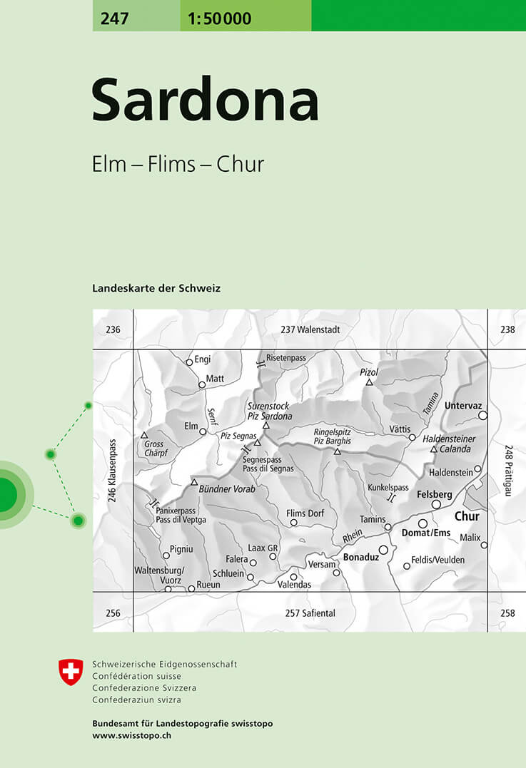 Online bestellen: Wandelkaart - Topografische kaart 247 Sardona | Swisstopo