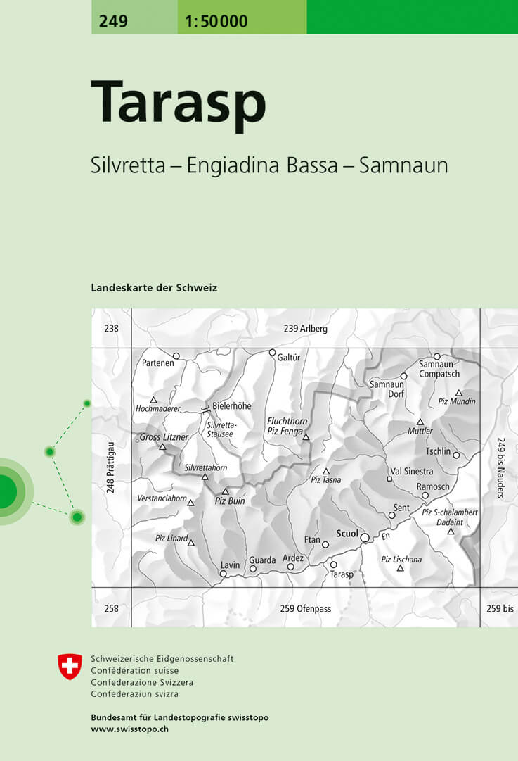 Online bestellen: Wandelkaart - Topografische kaart 249 Tarasp | Swisstopo