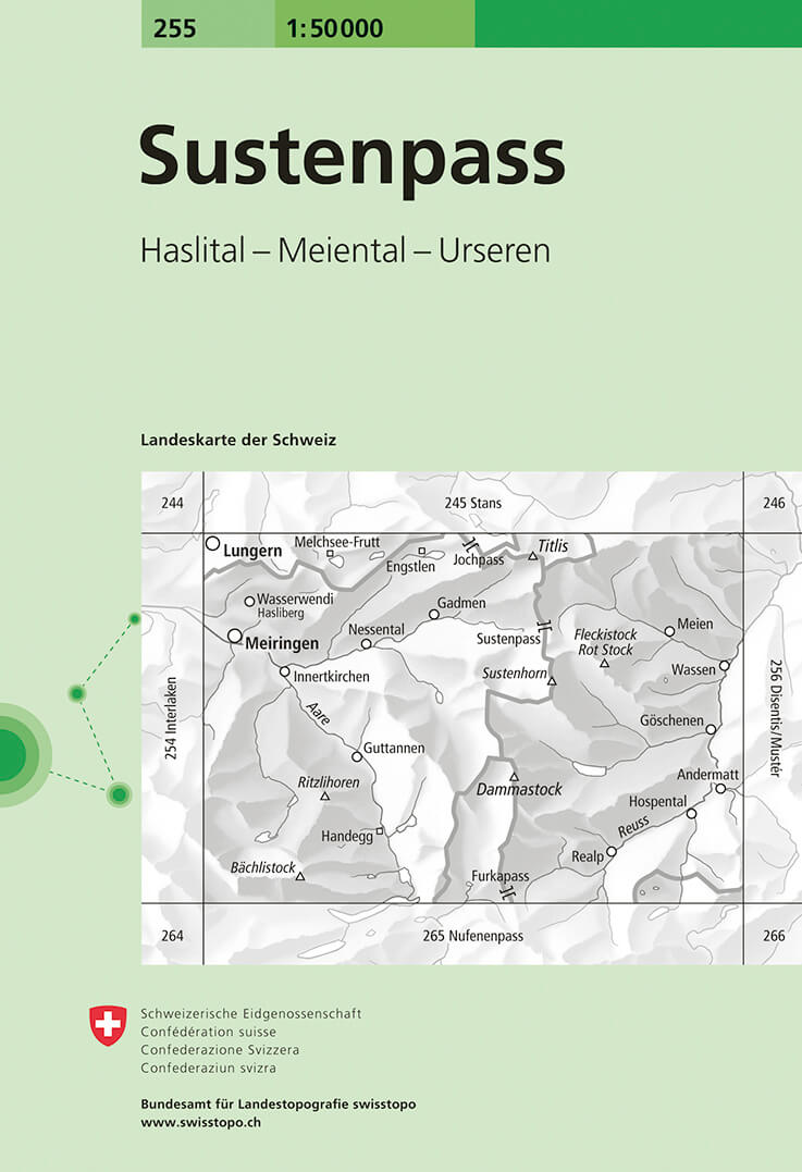 Online bestellen: Wandelkaart - Topografische kaart 255 Sustenpass | Swisstopo