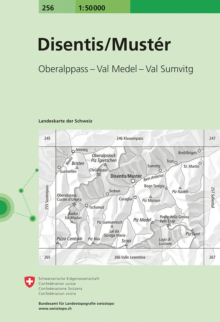 Online bestellen: Wandelkaart - Topografische kaart 256 Disentis/Mustér | Swisstopo