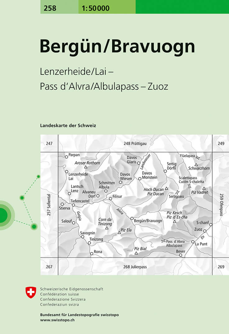 Online bestellen: Wandelkaart - Topografische kaart 258 Bergün/Bravuogn | Swisstopo