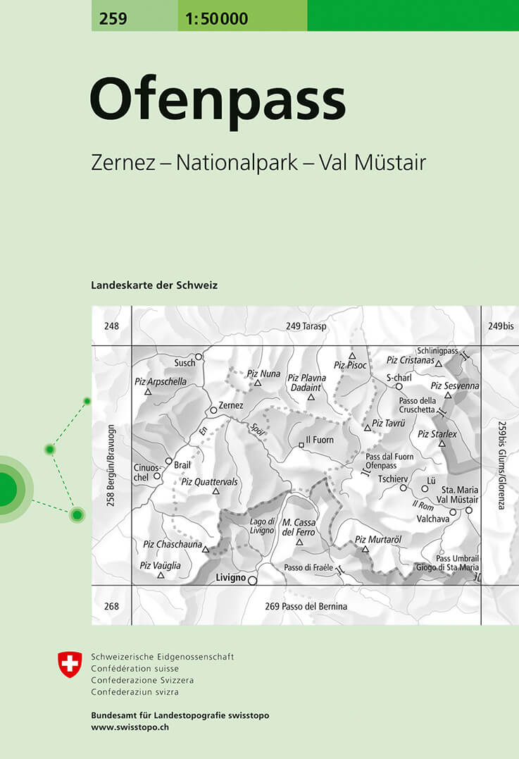 Online bestellen: Wandelkaart - Topografische kaart 259 Ofenpass | Swisstopo