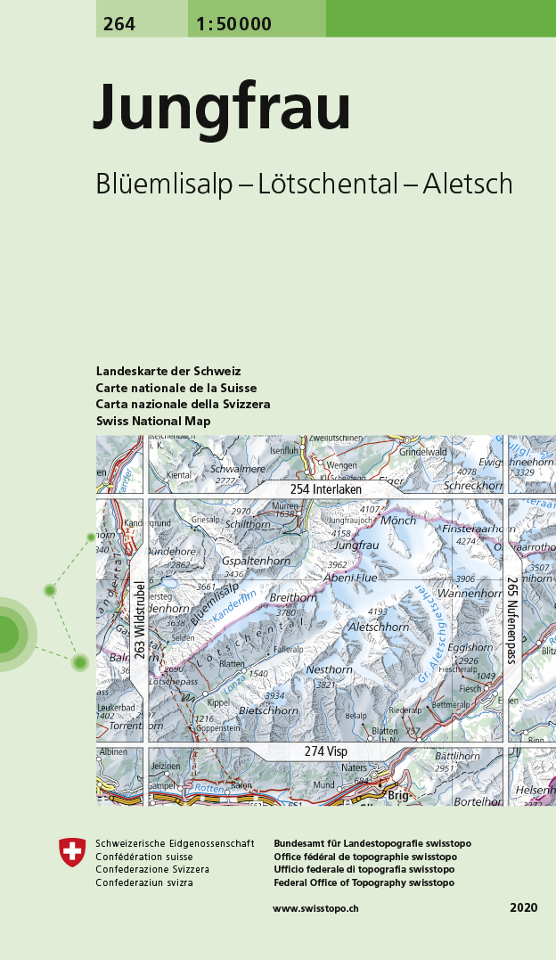 Online bestellen: Wandelkaart - Topografische kaart 264 Jungfrau | Swisstopo