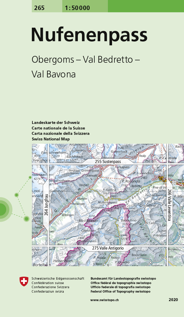 Online bestellen: Wandelkaart - Topografische kaart 265 Nufenenpass | Swisstopo