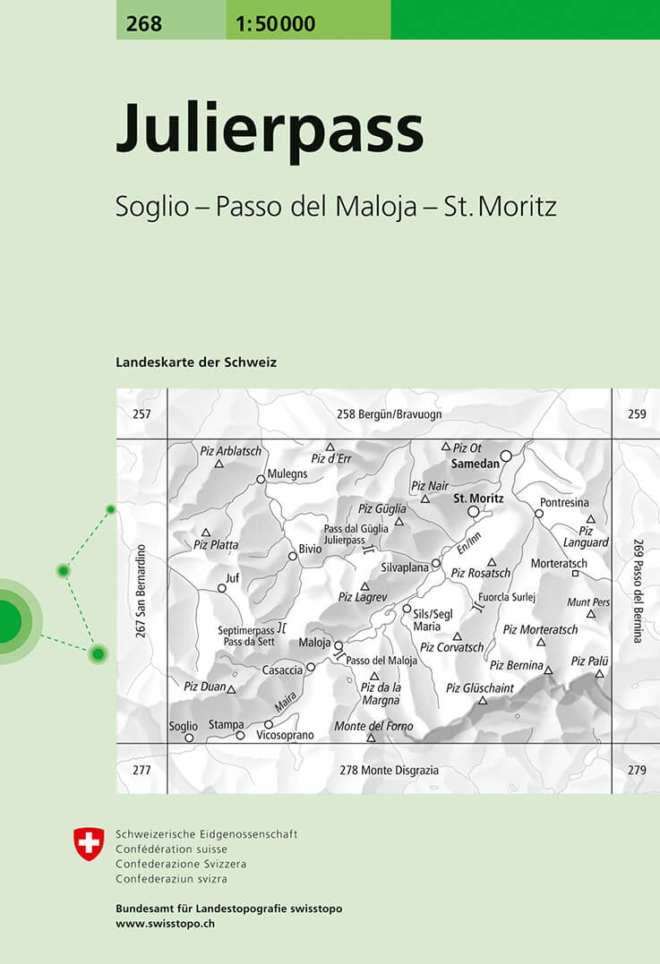 Online bestellen: Wandelkaart - Topografische kaart 268 Julierpass | Swisstopo