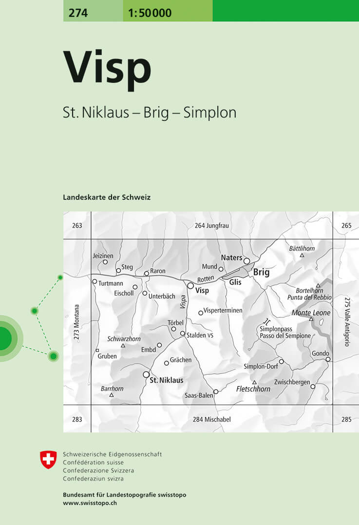 Online bestellen: Wandelkaart - Topografische kaart 274 Visp | Swisstopo