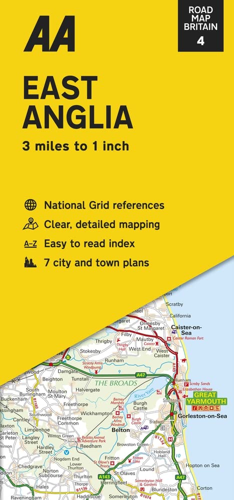 Online bestellen: Wegenkaart - landkaart 4 Road Map Britain East Anglia | AA Publishing