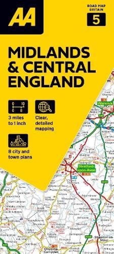 Online bestellen: Wegenkaart - landkaart 5 Road Map Britain Midlands & Central England | AA Publishing