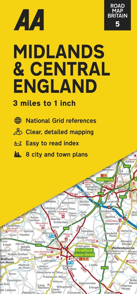 Online bestellen: Wegenkaart - landkaart 5 Road Map Britain Midlands & Central England | AA Publishing