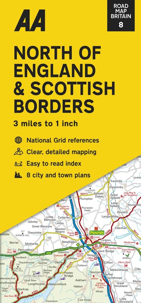 Online bestellen: Wegenkaart - landkaart 8 Road Map Britain North of England & Scottish Borders | AA Publishing