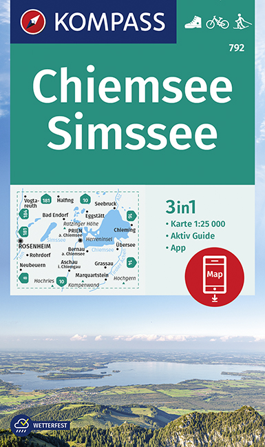 Online bestellen: Wandelkaart 792 Chiemsee - Simssee | Kompass