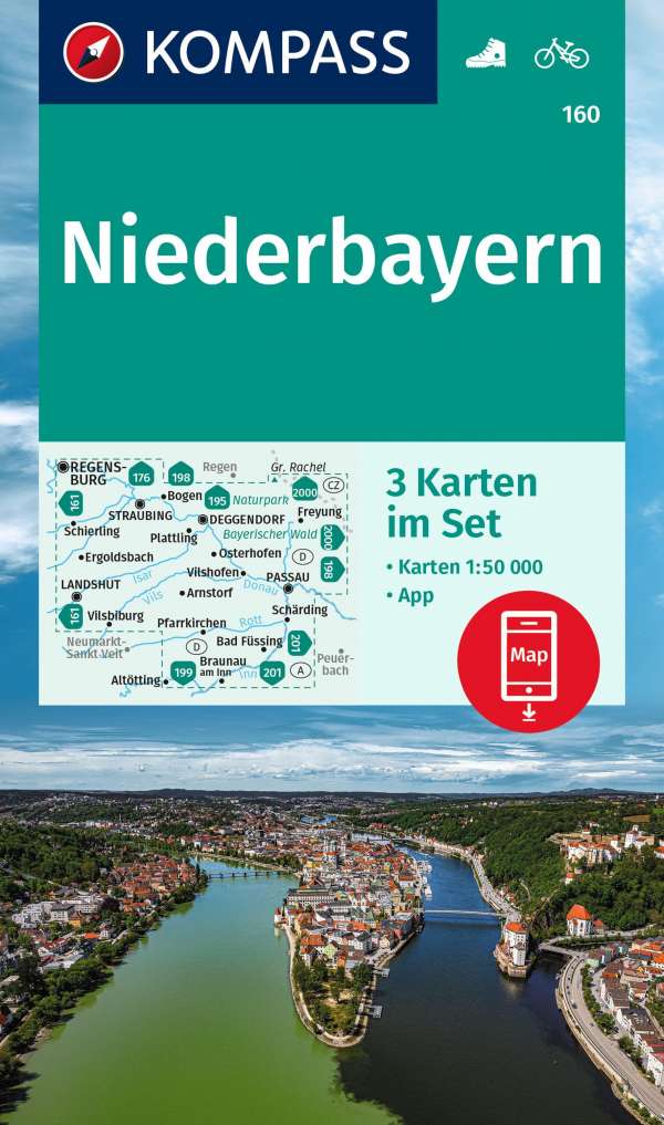 Online bestellen: Wandelkaart 160 Niederbayern | Kompass