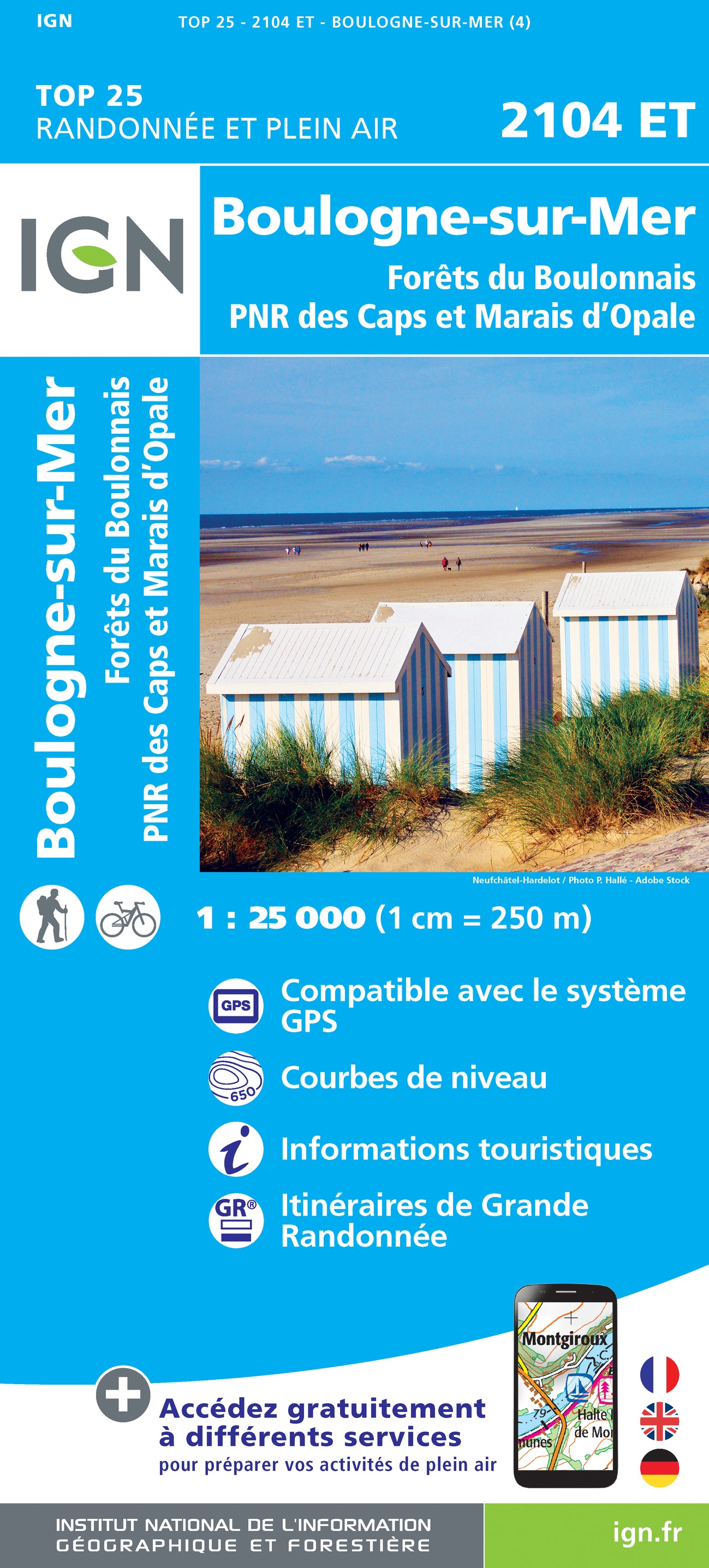 Online bestellen: Wandelkaart - Topografische kaart 2104ET Boulogne-Sur-Mer | IGN - Institut Géographique National