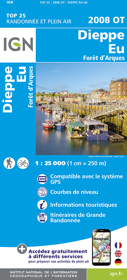 Online bestellen: Wandelkaart - Topografische kaart 2008OT Dieppe - Envermeu - Fresnoy - Folny | IGN - Institut Géographique National