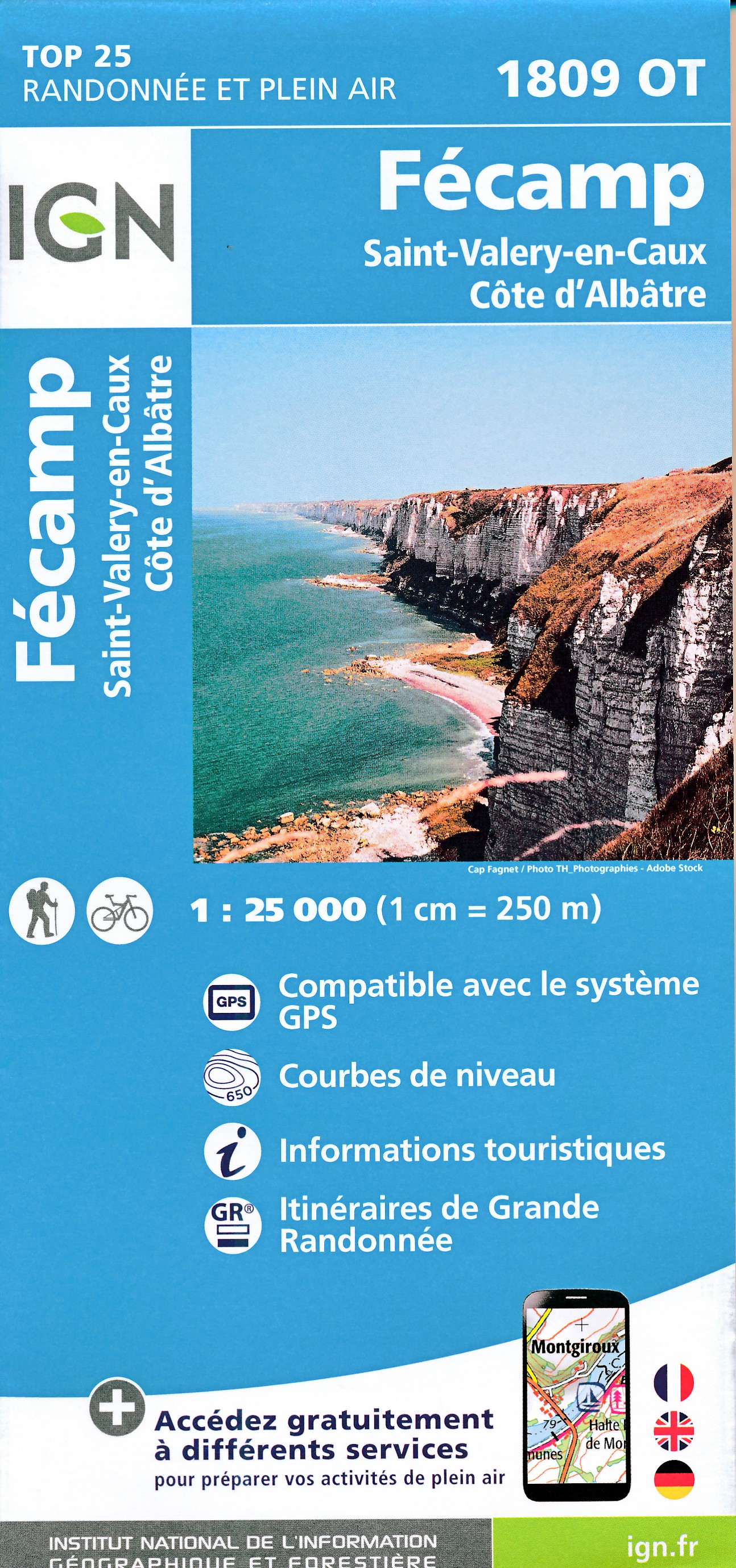Online bestellen: Wandelkaart - Topografische kaart 1809OT Fecamp, St-Valery-en-Caux, Cote d'Albatre | IGN - Institut Géographique National