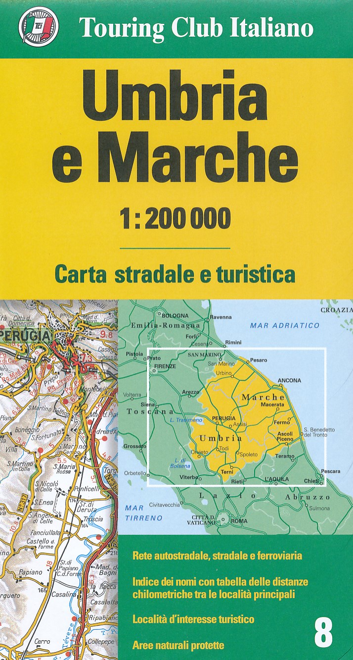 Fietskaart - Wegenkaart - landkaart 08 Umbria e Marche - Umbrië, Umbrie en Marken | Touring Club Italiano de zwerver