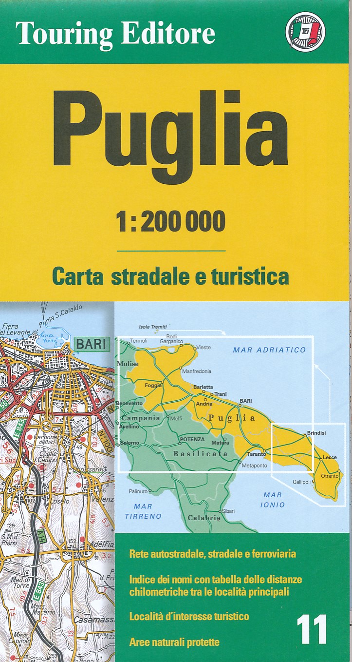 Online bestellen: Fietskaart - Wegenkaart - landkaart 11 Puglia, Apulië, Apulie - | Touring Club Italiano