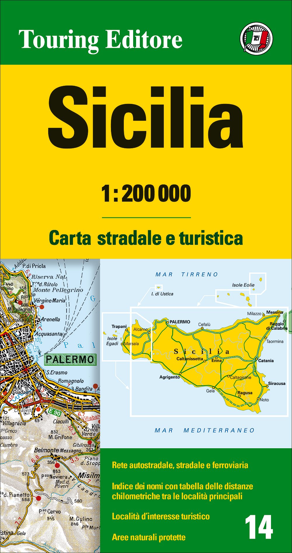 Online bestellen: Fietskaart - Wegenkaart - landkaart 14 Sicilia, Sicilië, Sicilie | Touring Club Italiano