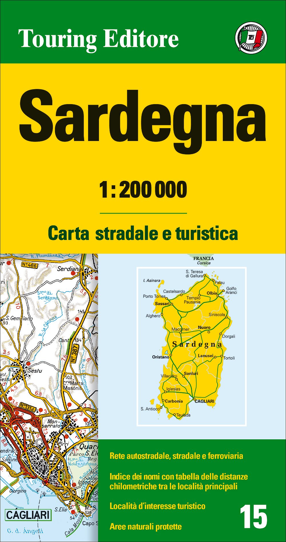 Online bestellen: Fietskaart - Wegenkaart - landkaart 15 Sardegna, Sardinië, Sardinie | Touring Club Italiano