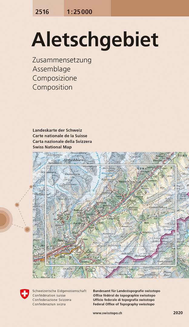 Online bestellen: Wandelkaart - Topografische kaart 2516 Aletschgebiet | Swisstopo