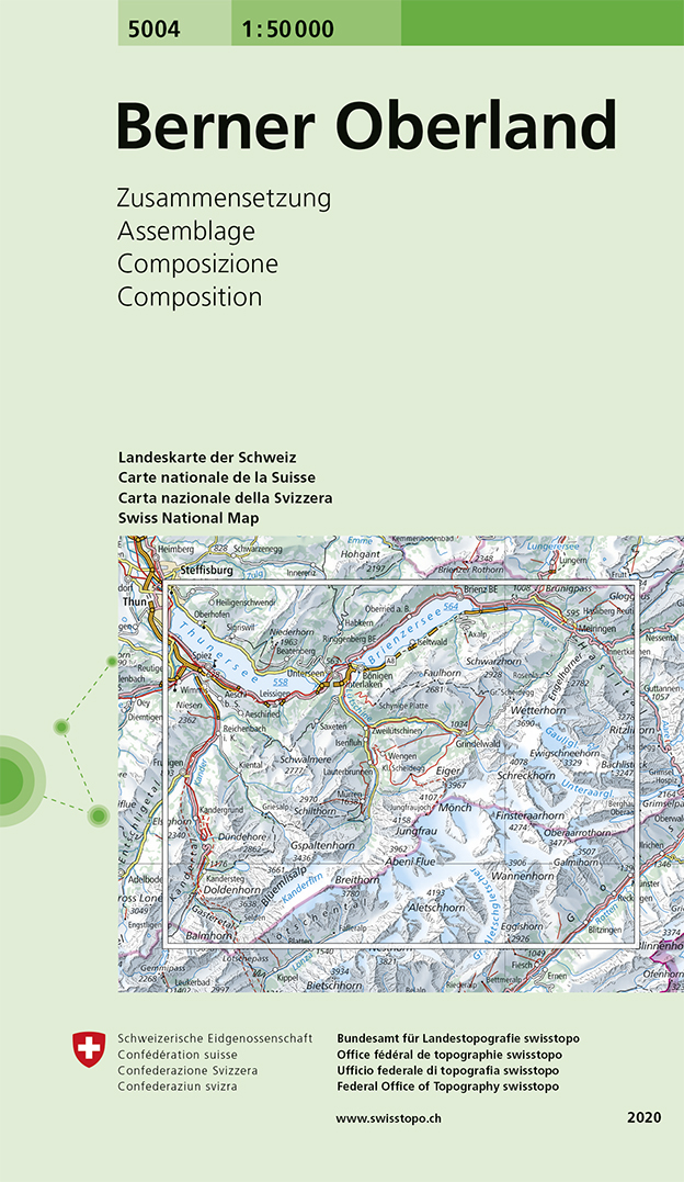Online bestellen: Wandelkaart - Topografische kaart 5004 Berner Oberland | Swisstopo