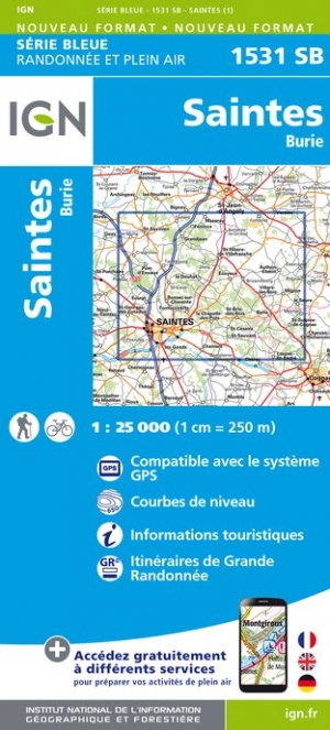 Wandelkaart - Topografische kaart 1531SB Saintes - Burie | IGN - Institut Géographique National de zwerver