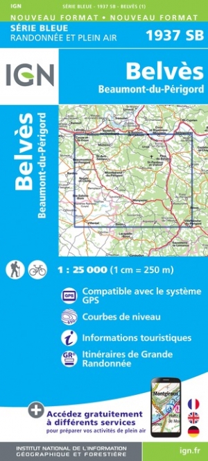 Online bestellen: Wandelkaart - Topografische kaart 1937SB Belves, Beaumont-du-Périgord | IGN - Institut Géographique National