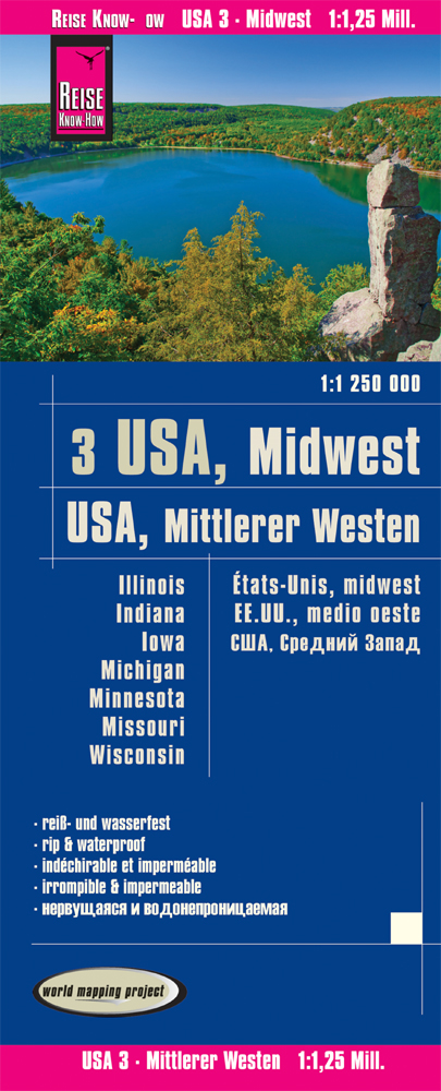 Wegenkaart - landkaart 3 USA Midden Westen: Illinois, Indiana, Iowa, M