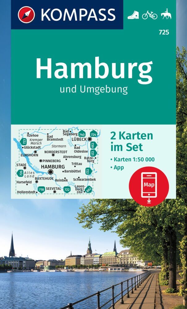 Online bestellen: Wandelkaart 725 Hamburg | Kompass